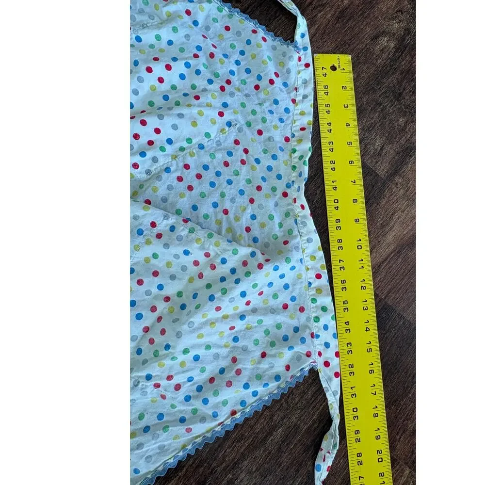 Vintage Kids Polka Dot Apron Blue Trim Retro Child Play Cooking Smock Crafts 70s